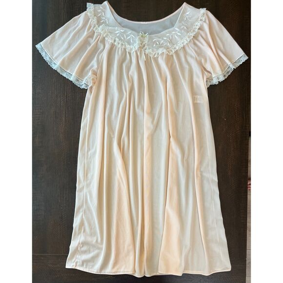 Sears Vintage 1960’s Pink Nightgown with White Embroidery & Lace OSFM - Picture 1 of 5